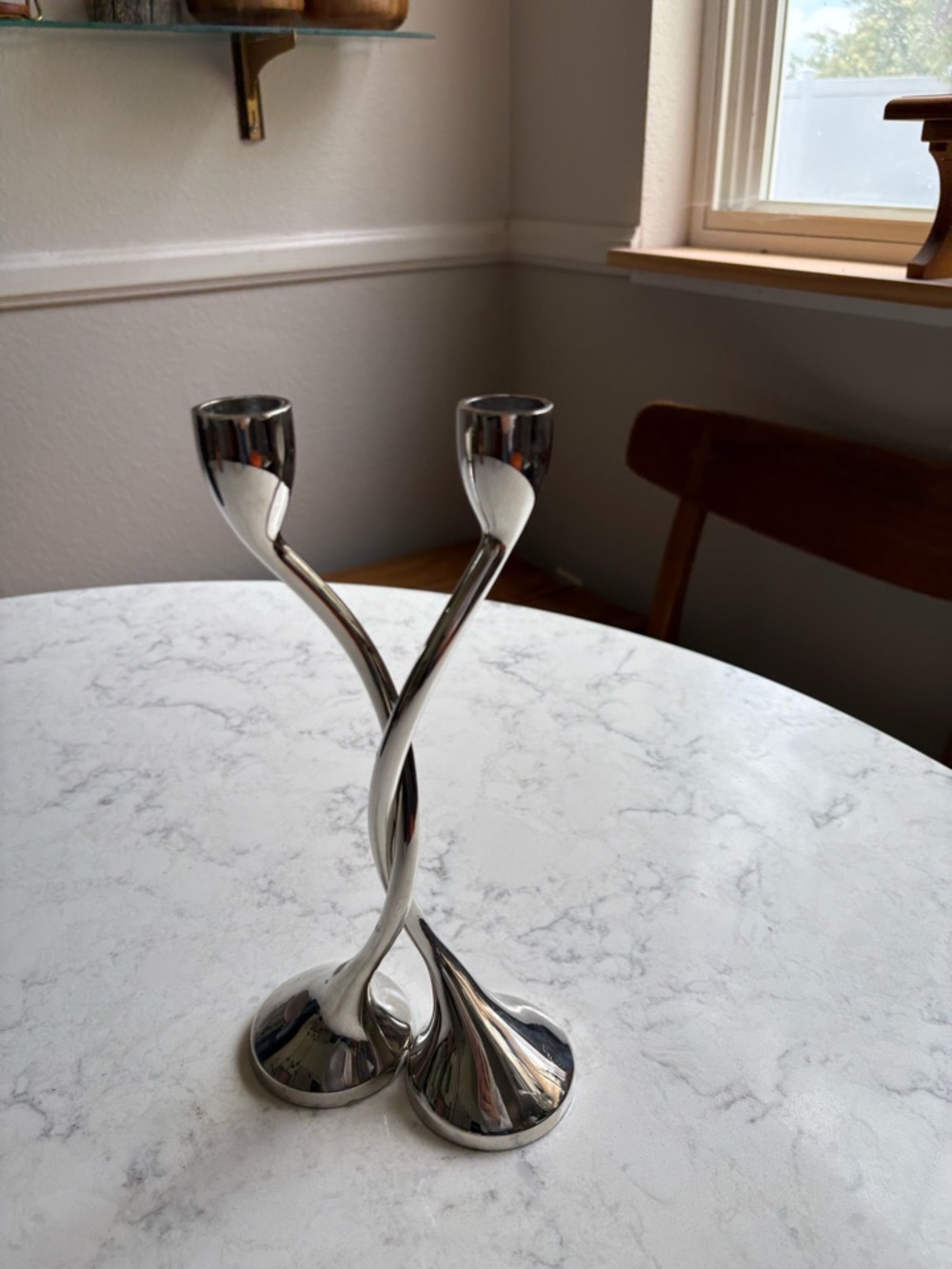 Vintage Modern Twisted Double Candlestick Holder - Silver